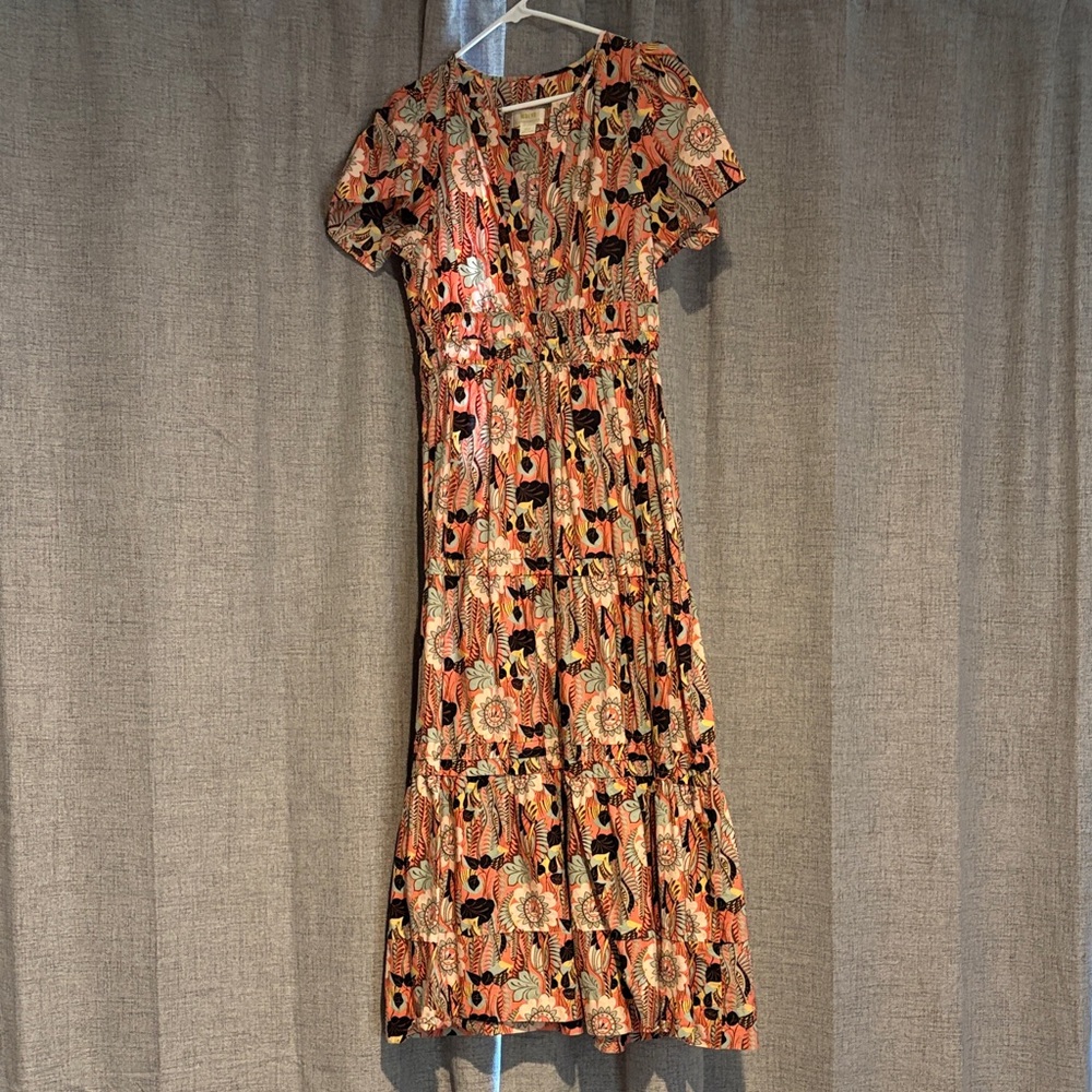 Maeve Anthropologie Multicolor Tiered Floral Maxi Dress with pockets medium
